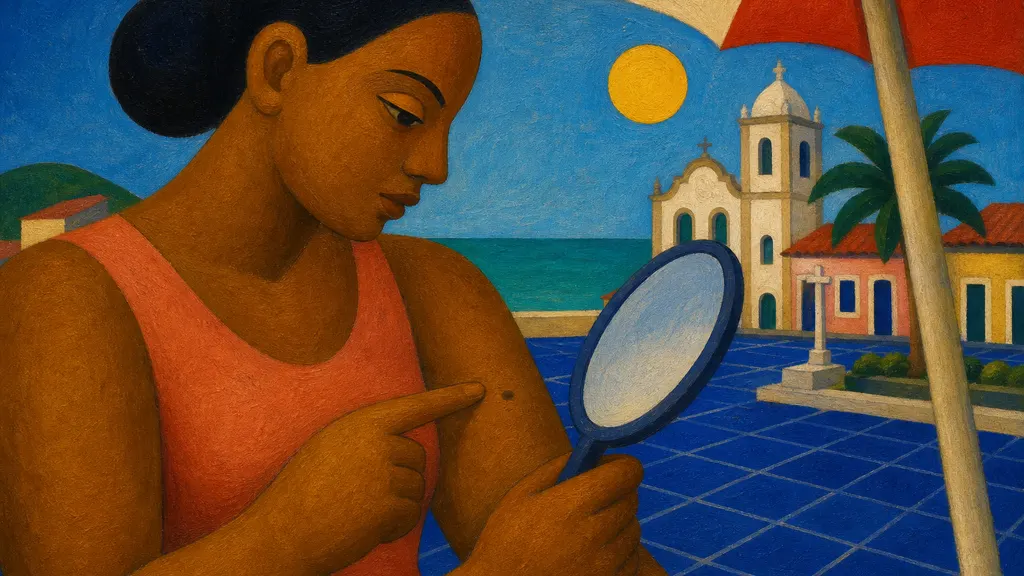 Pintura modernista colorida: Câncer de pele: o autoexame ABCDE em 5 minutos
