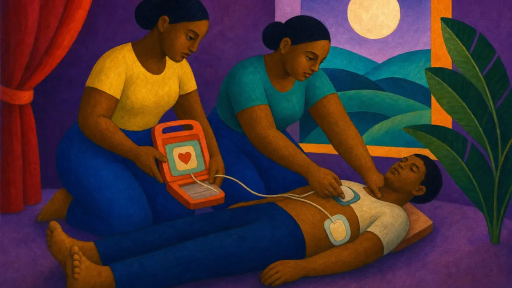 Pintura modernista colorida: Desfibrilador automático (DEA): você saberia usar um?