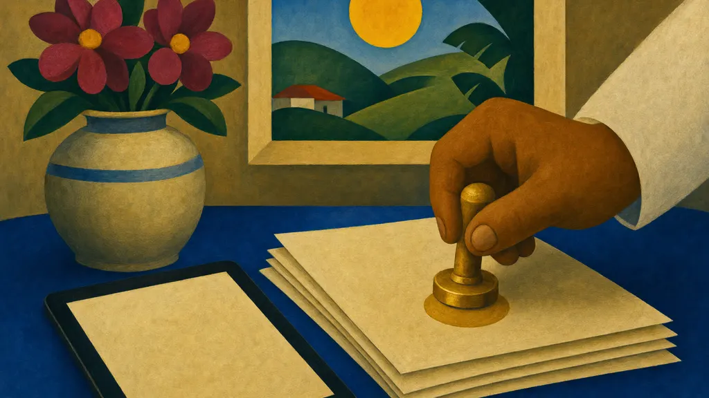 Pintura modernista colorida: Receita, atestado e exame em PDF com assinatura ICP-Brasil
