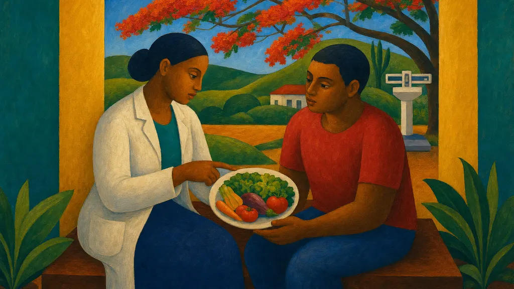 Pintura modernista colorida: Emagrecer com saúde: avaliação clínica antes do remédio