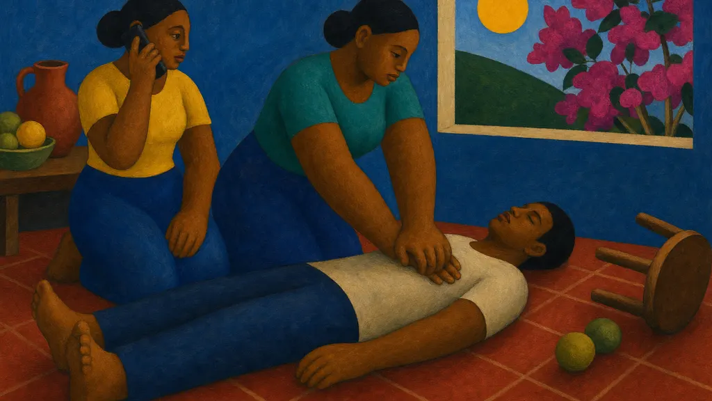 Pintura modernista colorida: Desmaiou engasgado? Comece a RCP — não espere