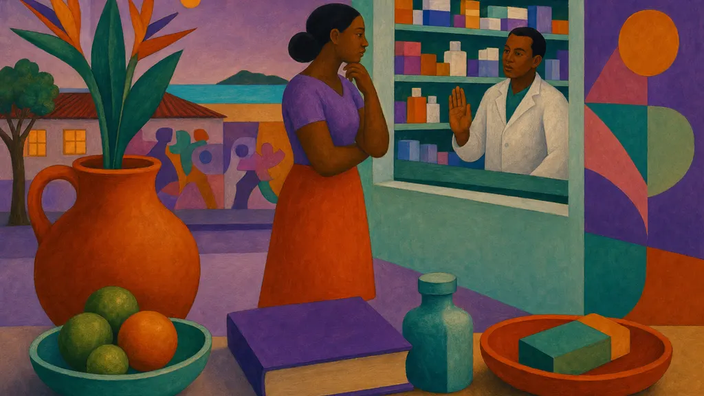 Pintura modernista colorida: Comprar remédio sem receita: riscos reais e alternativas legais